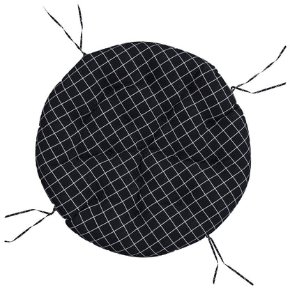 Cuscino Rotondo Nero Motivo a Quadri Ø 100x11 cm Tessuto Oxford