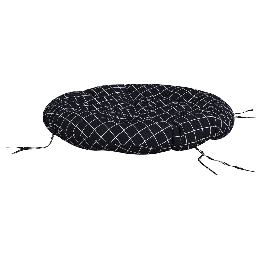 Cuscino Rotondo Nero Motivo a Quadri Ø 100x11 cm Tessuto Oxford