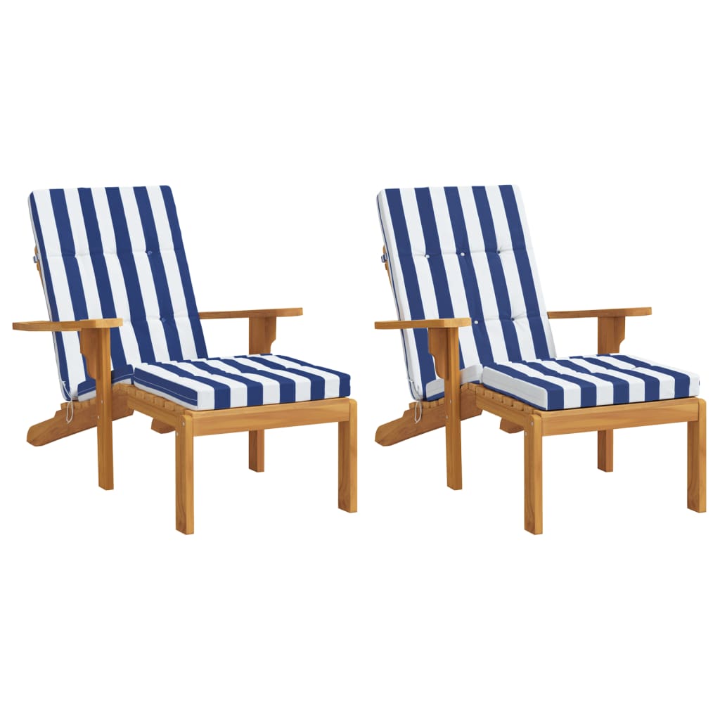 Cuscini Sedia a Sdraio 2pz Strisce Bianche e Blu Tessuto Oxford | homemem39