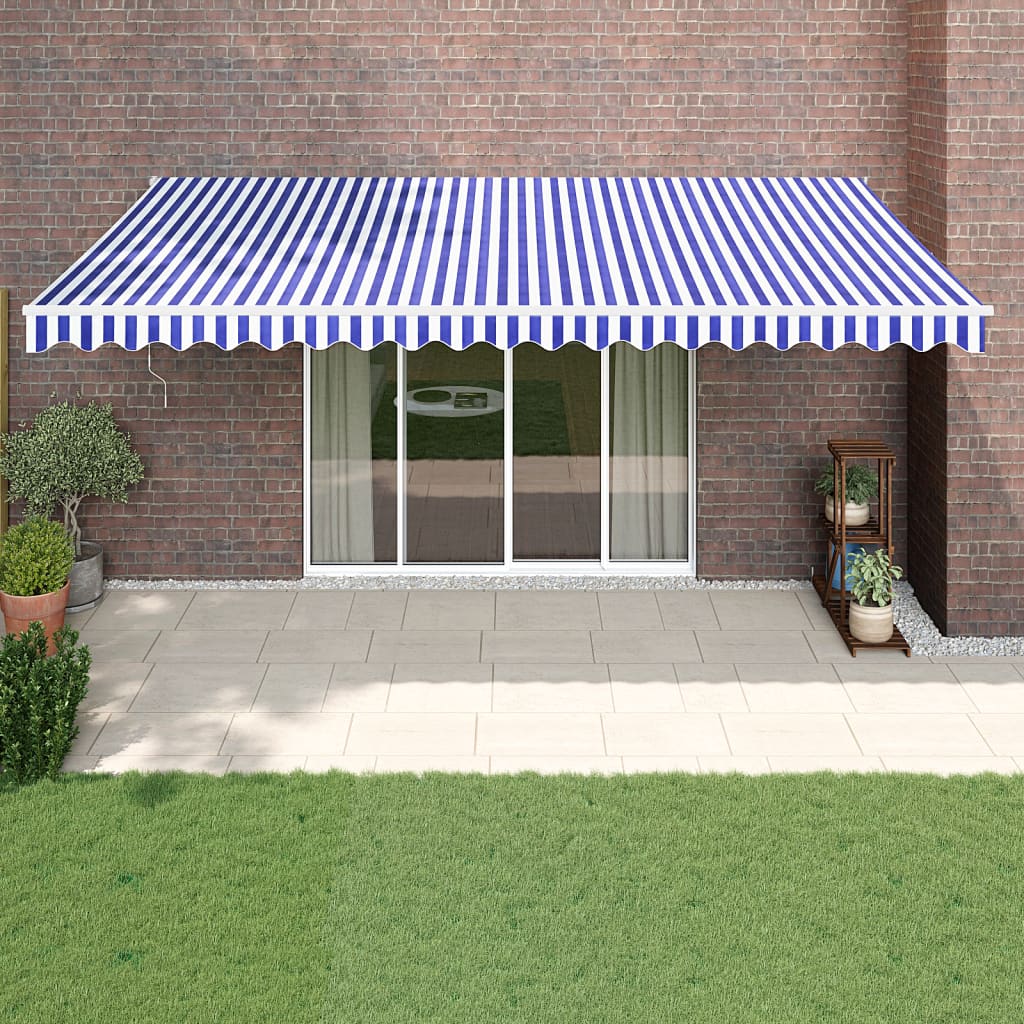 Tenda da Sole Retrattile Blu e Bianca 5x3 m Tessuto e Alluminio - homemem39