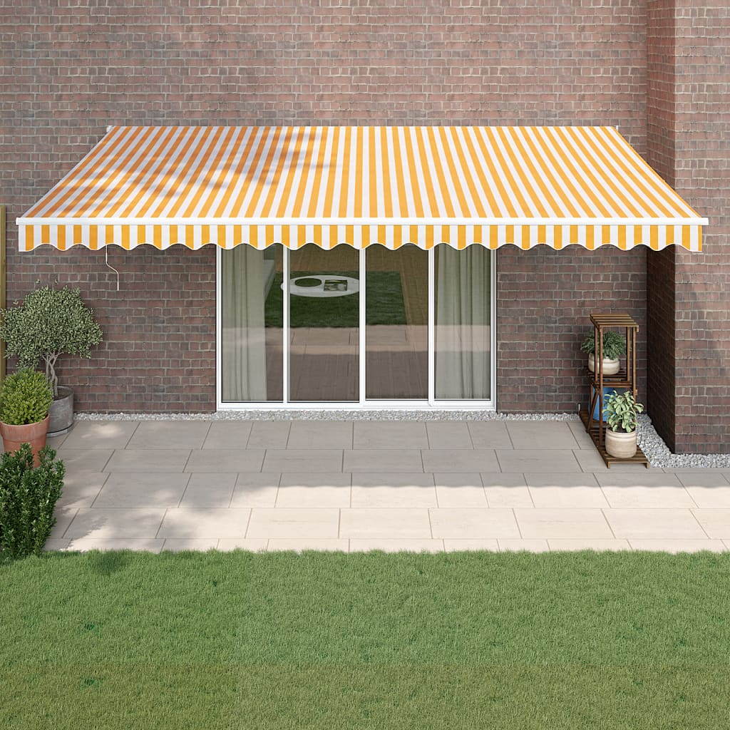 Tenda Sole Retrattile Gialla e Bianca 5x3 m Tessuto e Alluminio