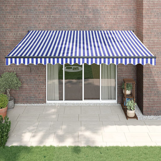 Tenda da Sole Retrattile Blu e Bianca 4x3 m Tessuto e Alluminio