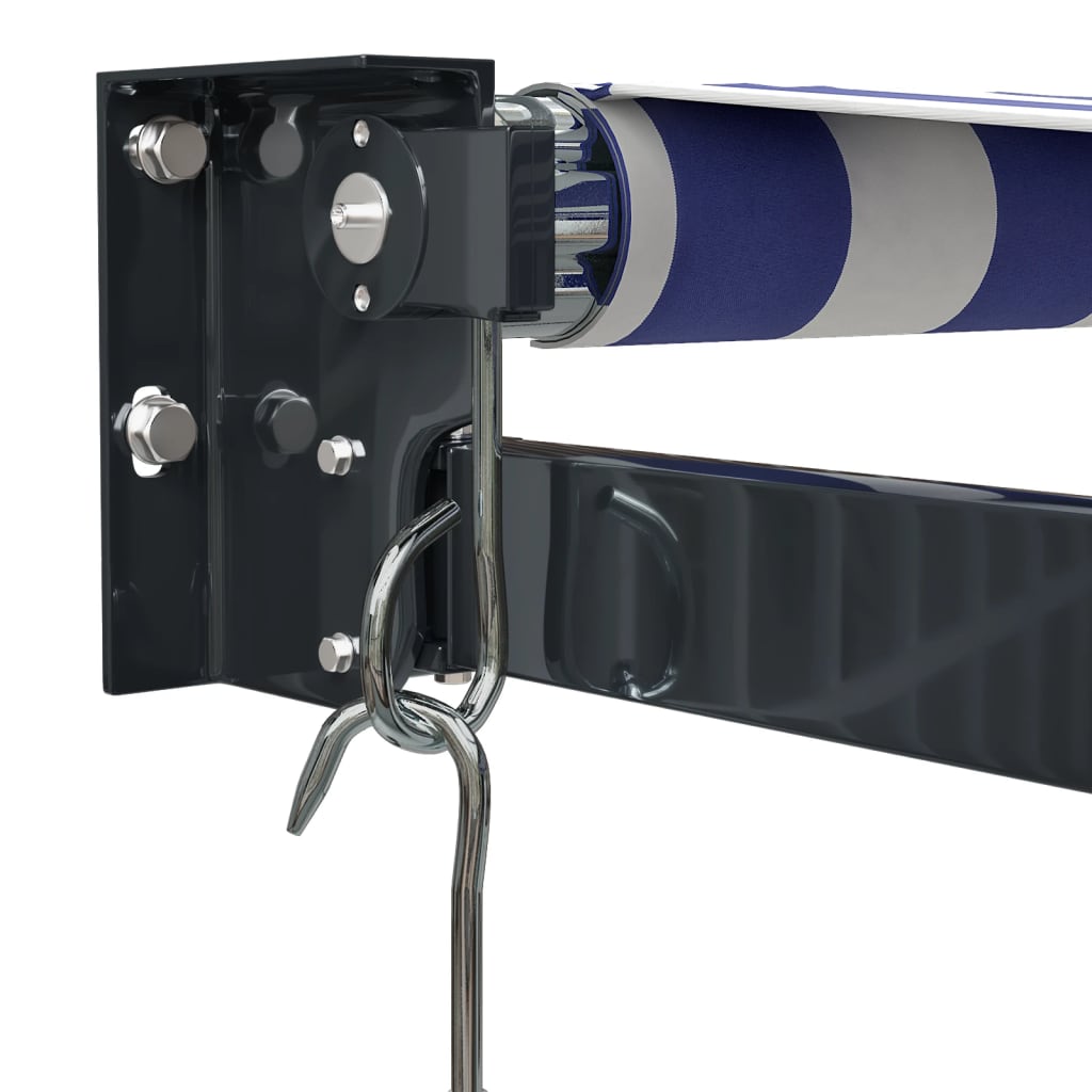 Tenda da Sole Retrattile Blu e Bianca 5x3 m Tessuto e Alluminio