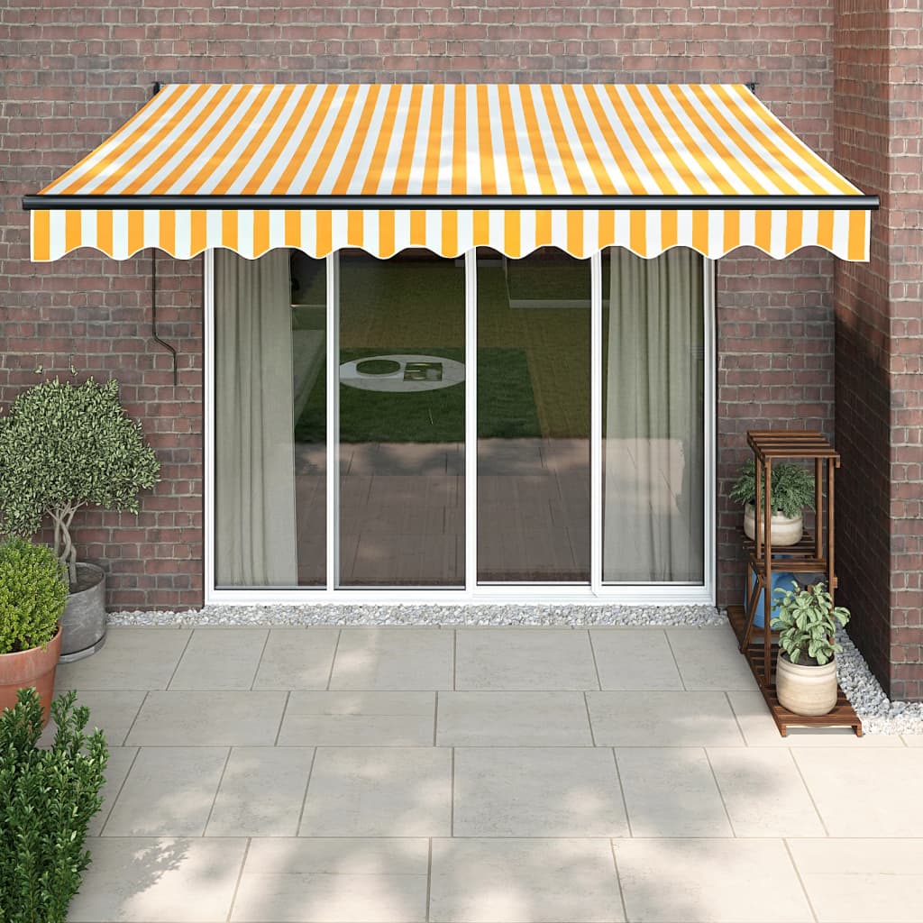 Tenda Retrattile Gialla e Bianca 3,5x2,5 m Tessuto e Alluminio | homemem39