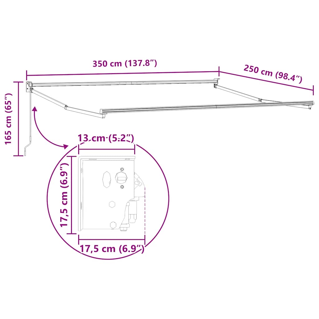 Tenda Retrattile Arancione Marrone 3,5x2,5m Tessuto e Alluminio | homemem39