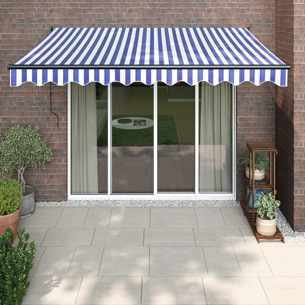 Tenda Sole Automatica Retrattile Blu e Bianca 3,5x2,5 m - homemem39
