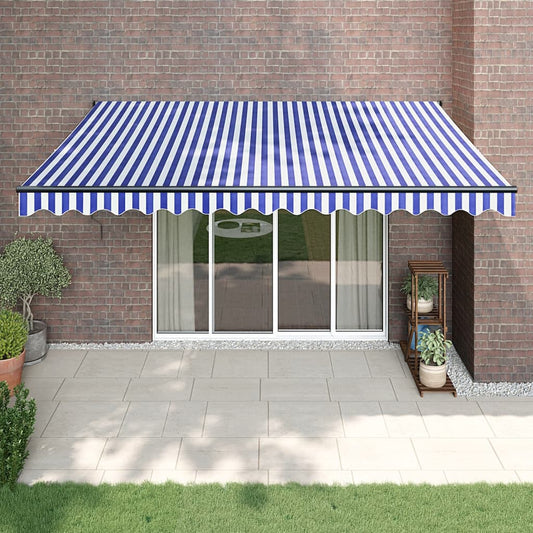 Tenda Sole Automatica Retrattile Blu e Bianca 4,5x3 m - homemem39