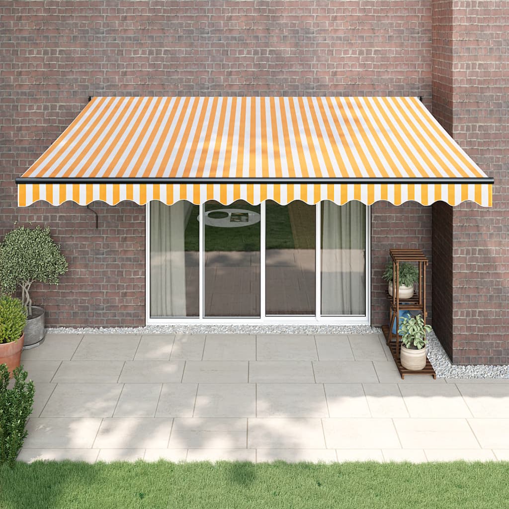 Tenda Sole Automatica Retrattile Gialla e Bianca 4,5x3 m | homemem39