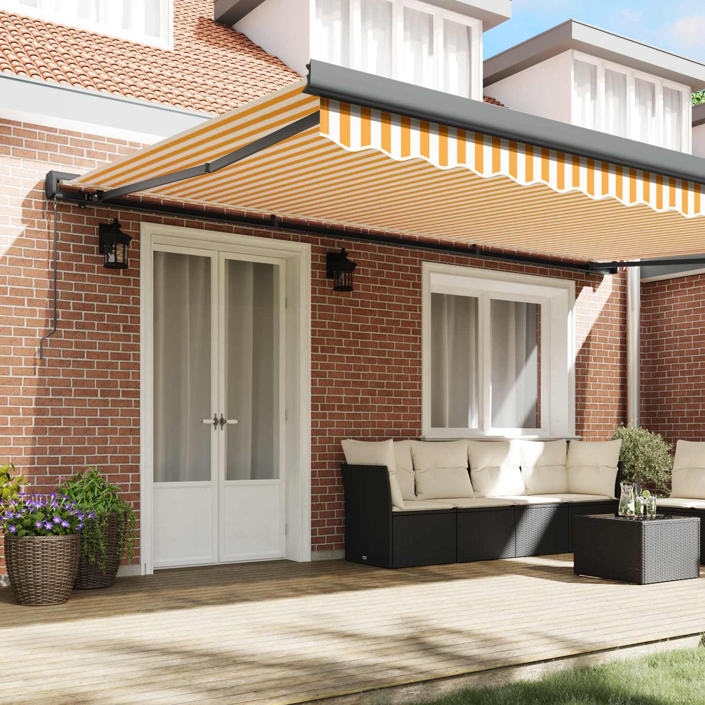 Tenda Sole Retrattile Gialla e Bianca 5x3 m Tessuto e Alluminio | homemem39
