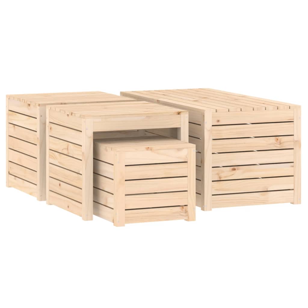 Set Cassette da Giardino 4 pz in Legno Massello di Pino - homemem39