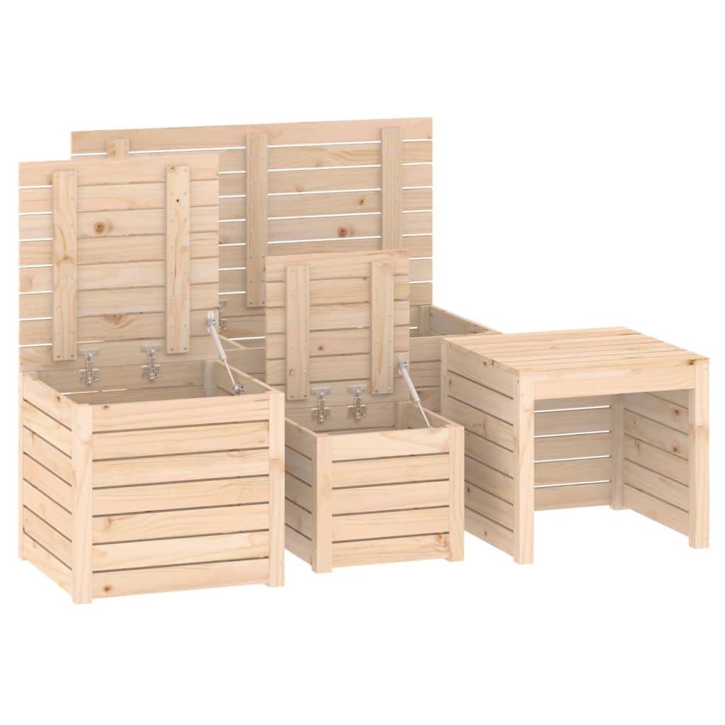 Set Cassette da Giardino 4 pz in Legno Massello di Pino - homemem39
