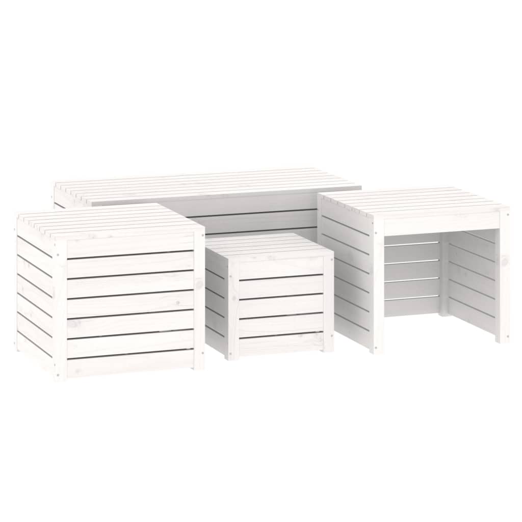 Set Cassette da Giardino 4 pz Bianco in Legno Massello di Pino - homemem39