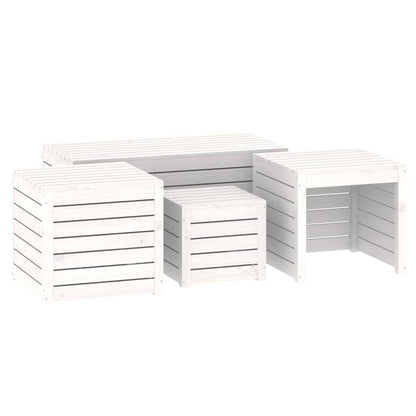 Set Cassette da Giardino 4 pz Bianco in Legno Massello di Pino - homemem39