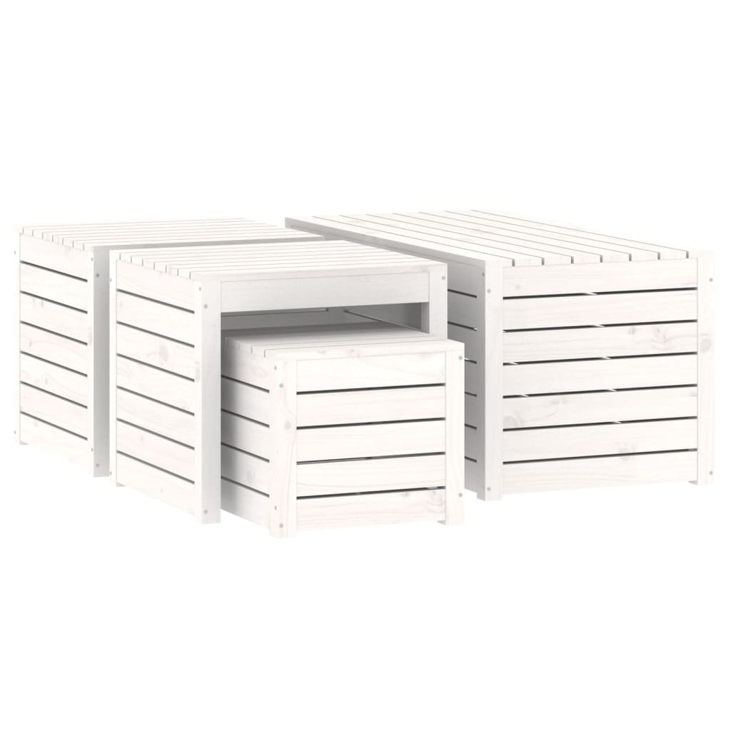 Set Cassette da Giardino 4 pz Bianco in Legno Massello di Pino - homemem39
