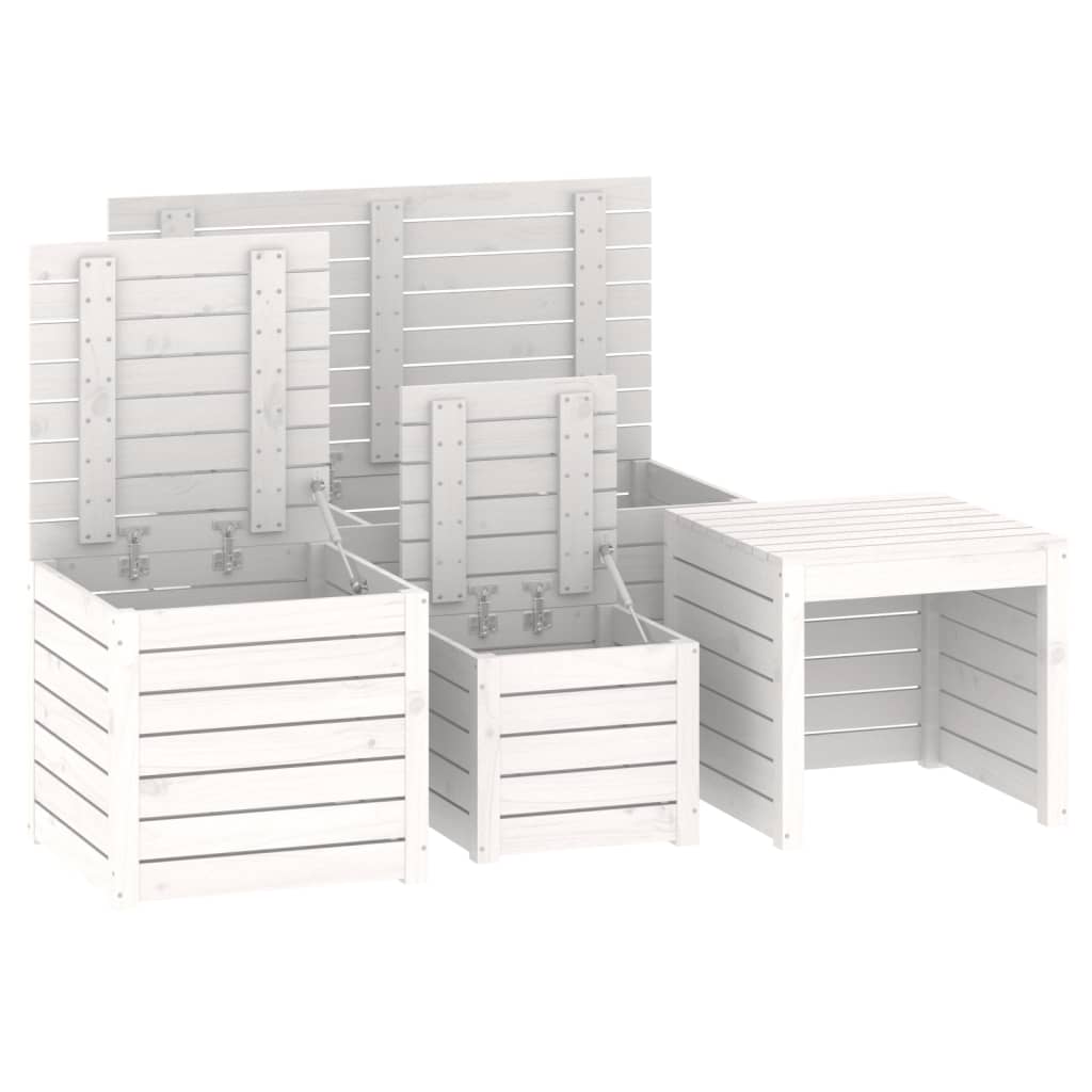Set Cassette da Giardino 4 pz Bianco in Legno Massello di Pino - homemem39