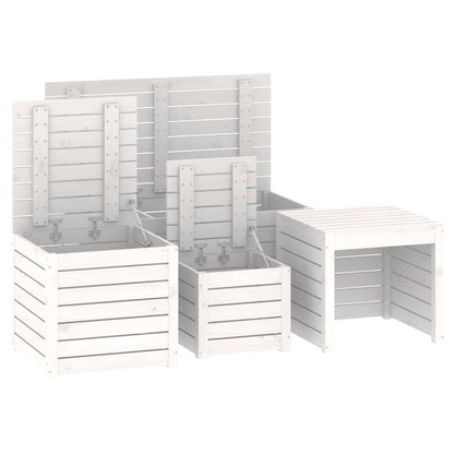 Set Cassette da Giardino 4 pz Bianco in Legno Massello di Pino - homemem39