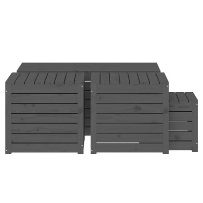 Set Cassette da Giardino 4 pz Grigio in Legno Massello di Pino - homemem39