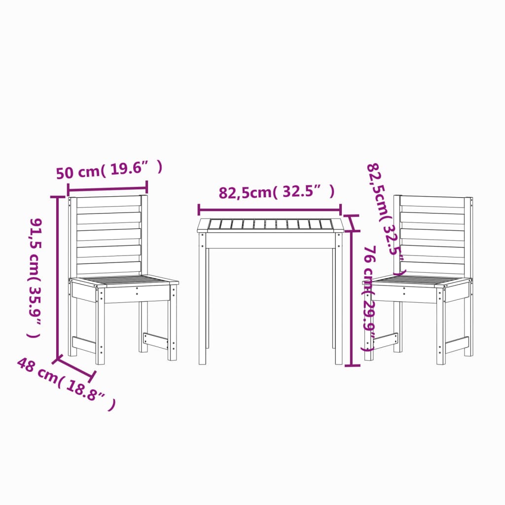 Set Bistrot da Giardino 3 pz in Legno Massello di Douglas