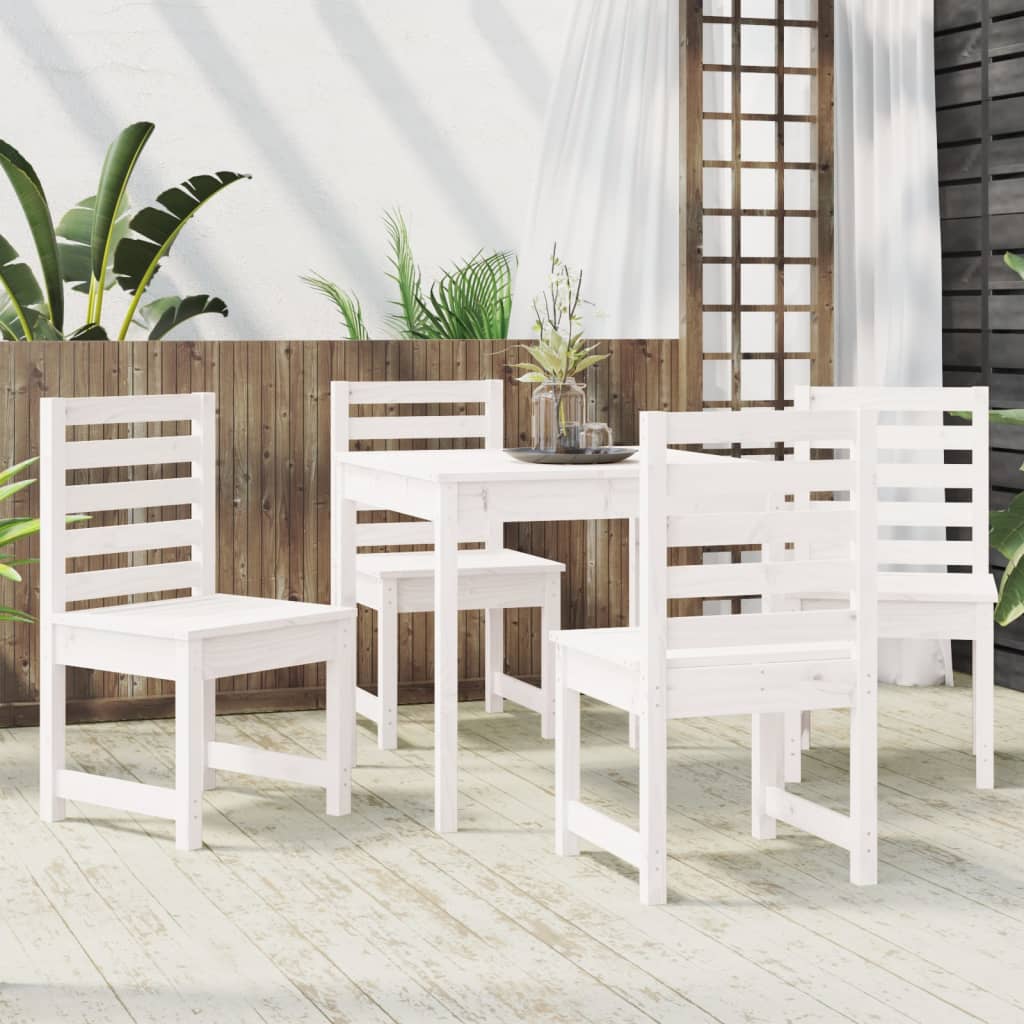 Set da Pranzo per Giardino 5pz Bianco in Legno Massello di Pino