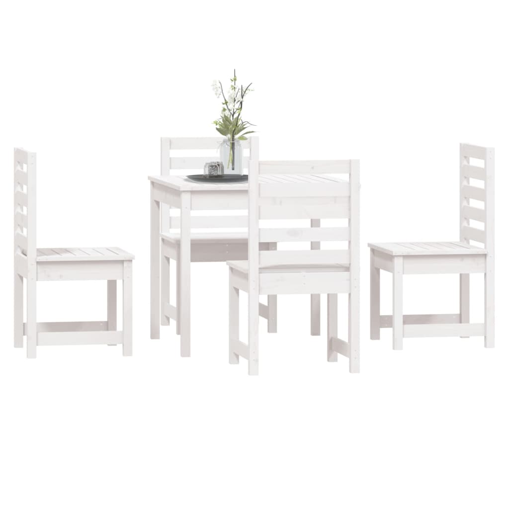 Set da Pranzo per Giardino 5pz Bianco in Legno Massello di Pino