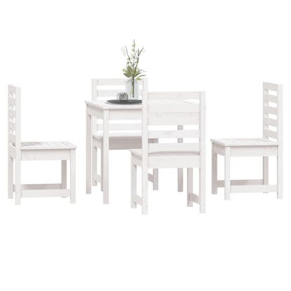 Set da Pranzo per Giardino 5pz Bianco in Legno Massello di Pino