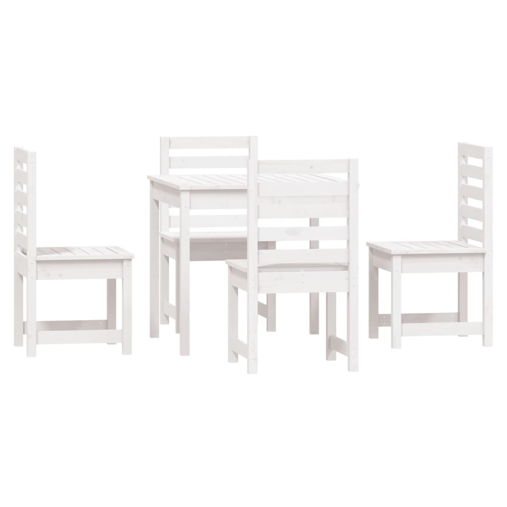 Set da Pranzo per Giardino 5pz Bianco in Legno Massello di Pino - homemem39