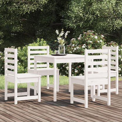 Set da Pranzo per Giardino 5pz Bianco in Legno Massello di Pino