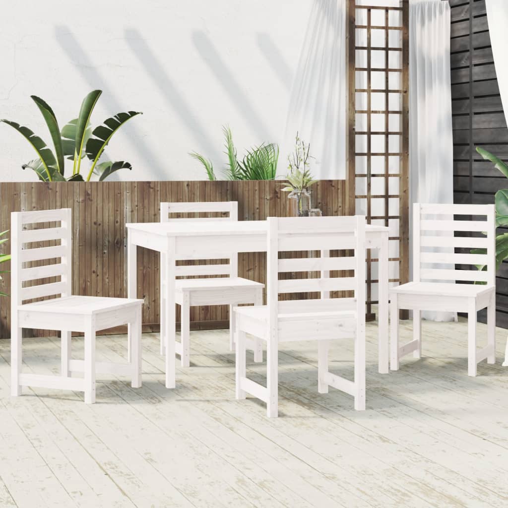 Set da Pranzo per Giardino 5pz Bianco in Legno Massello di Pino - homemem39