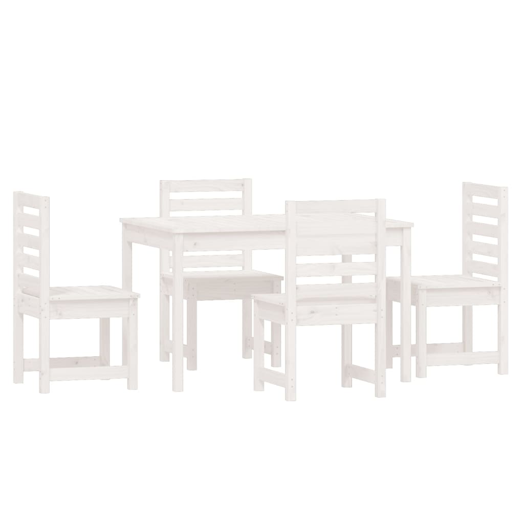 Set da Pranzo per Giardino 5pz Bianco in Legno Massello di Pino - homemem39