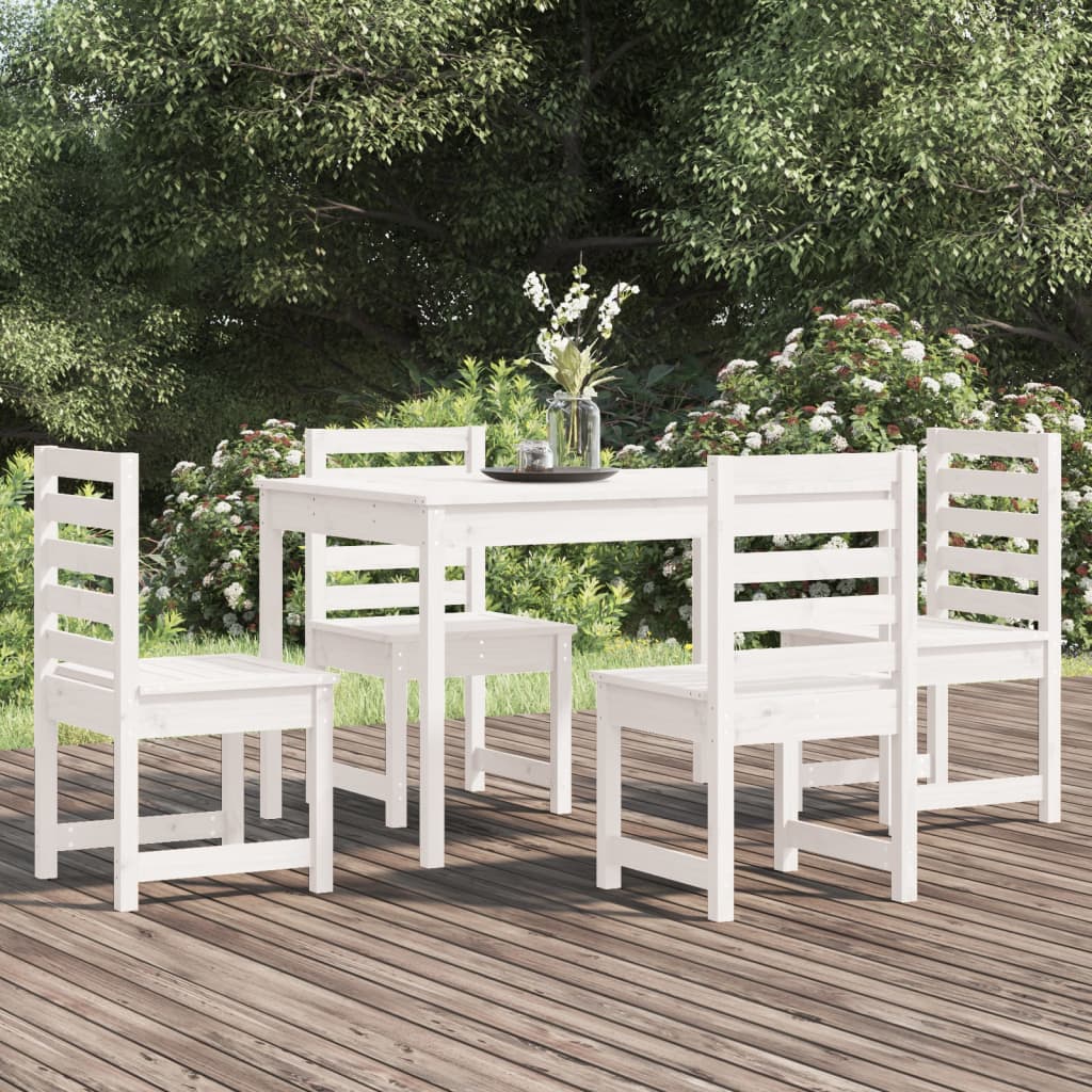 Set da Pranzo per Giardino 5pz Bianco in Legno Massello di Pino - homemem39