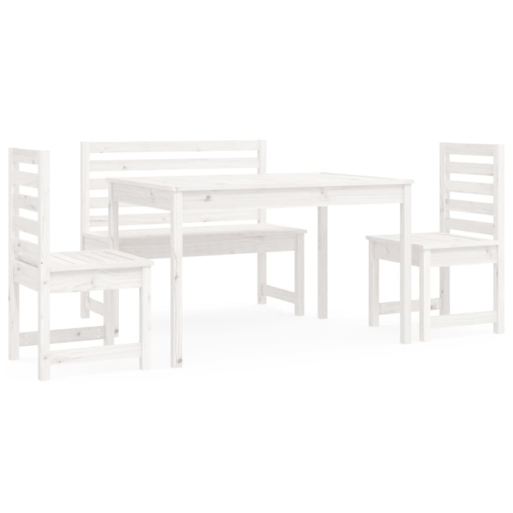 Set da Pranzo per Giardino 4pz Bianco in Legno Massello di Pino - homemem39