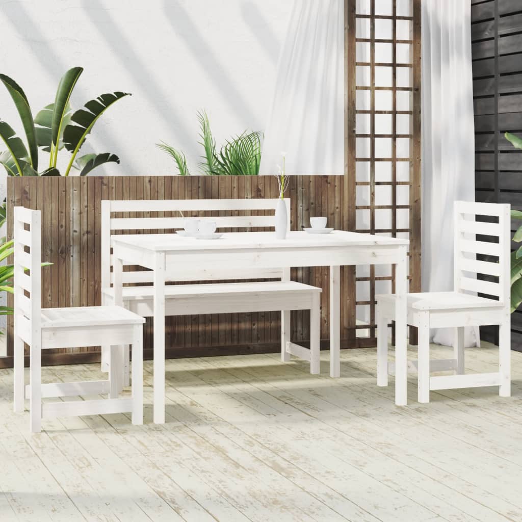 Set da Pranzo per Giardino 4pz Bianco in Legno Massello di Pino - homemem39