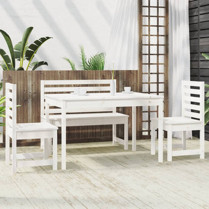 Set da Pranzo per Giardino 4pz Bianco in Legno Massello di Pino - homemem39