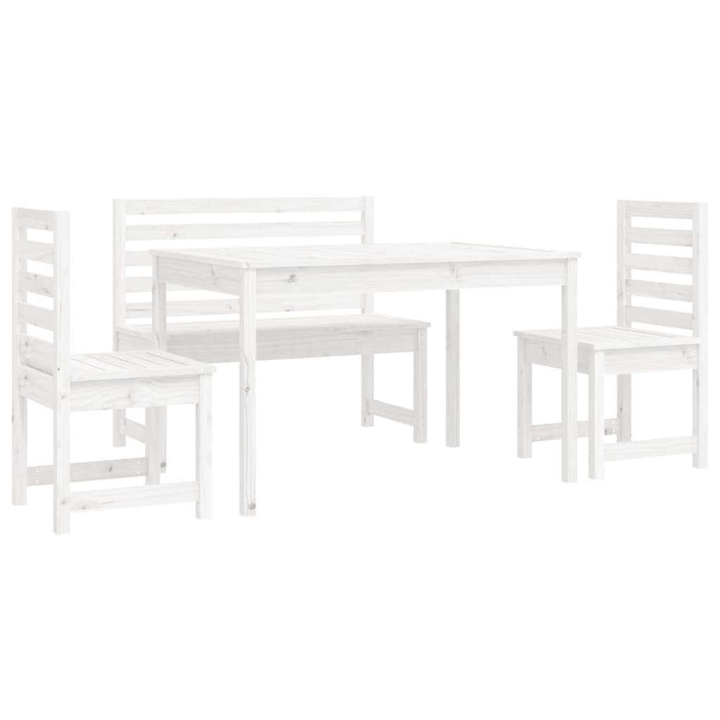 Set da Pranzo per Giardino 4pz Bianco in Legno Massello di Pino - homemem39