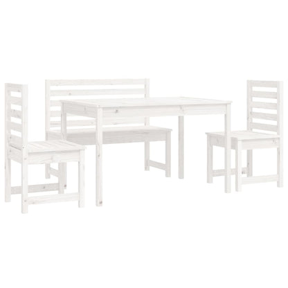 Set da Pranzo per Giardino 4pz Bianco in Legno Massello di Pino - homemem39