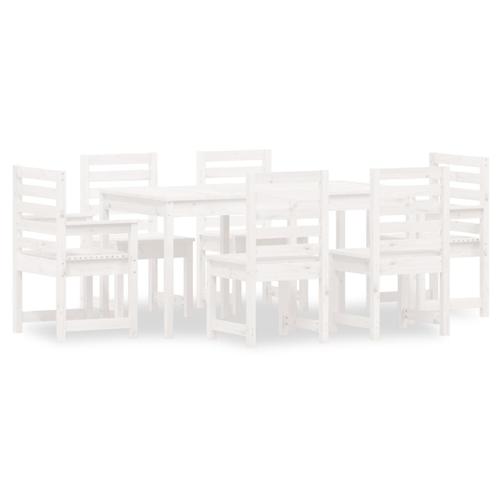 Set da Pranzo per Giardino 7pz Bianco in Legno Massello di Pino | homemem39