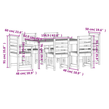 Set da Pranzo per Giardino 7pz Bianco in Legno Massello di Pino | homemem39