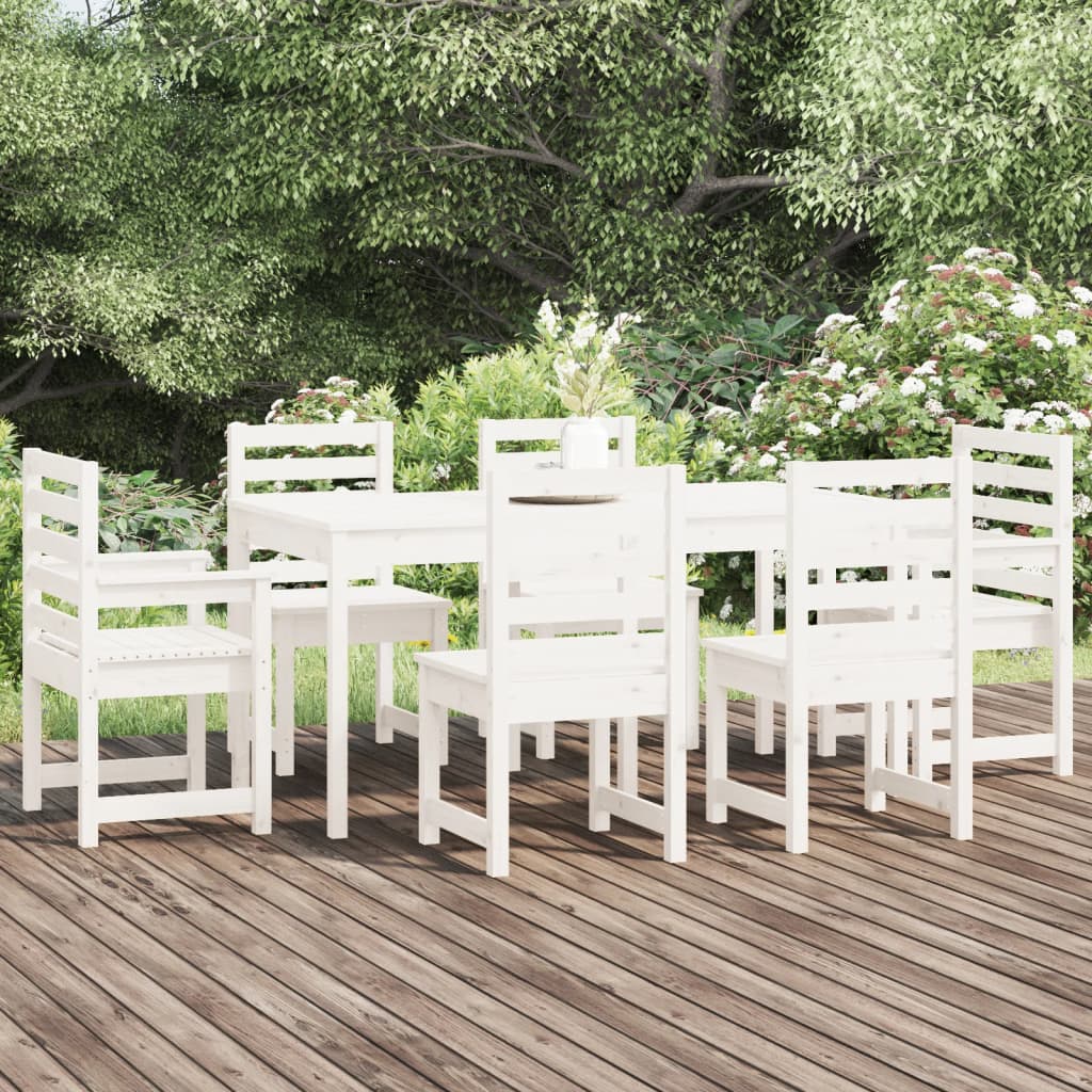 Set da Pranzo per Giardino 7pz Bianco in Legno Massello di Pino