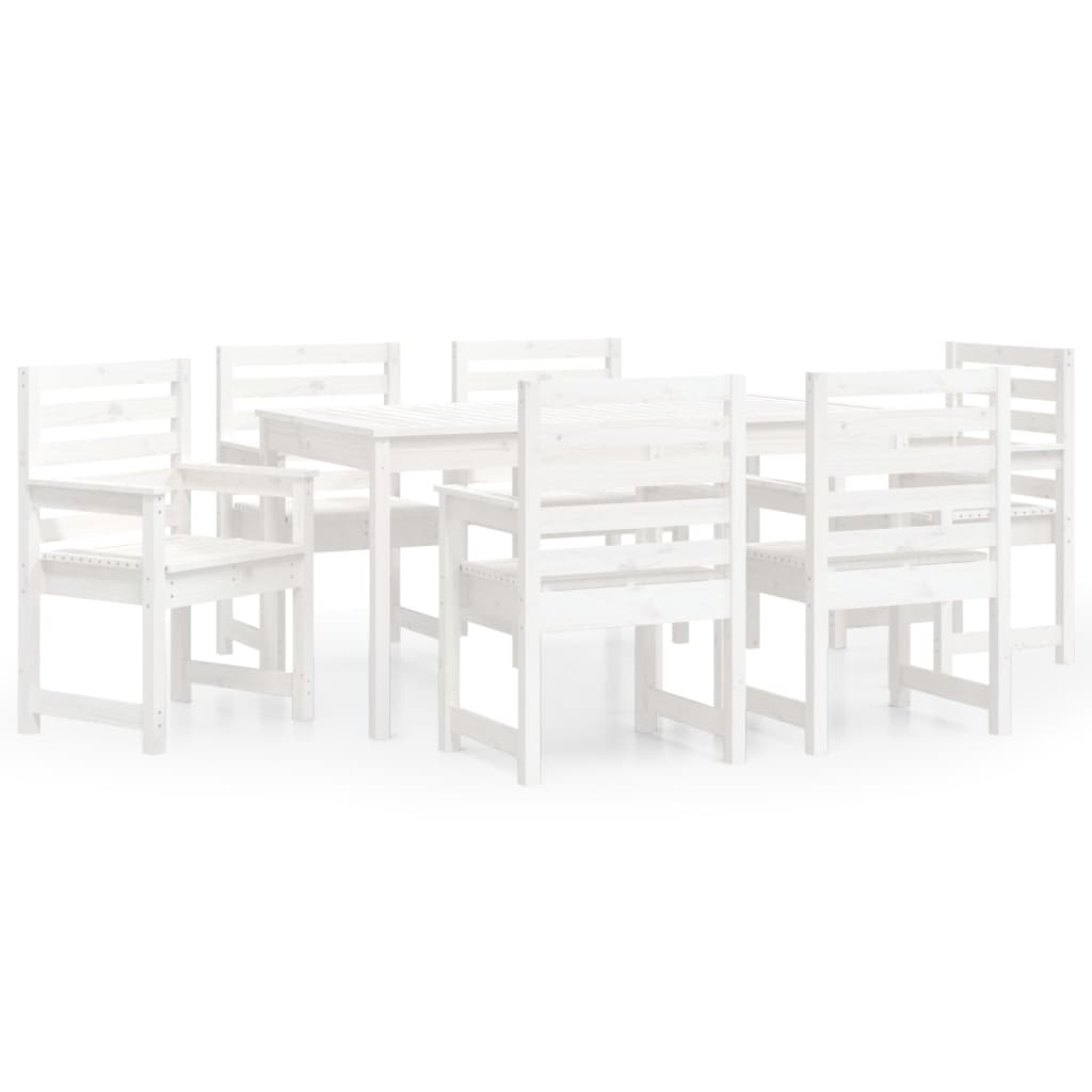 Set da Pranzo per Giardino 7pz Bianco in Legno Massello di Pino