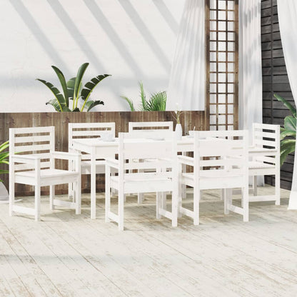 Set da Pranzo per Giardino 7pz Bianco in Legno Massello di Pino