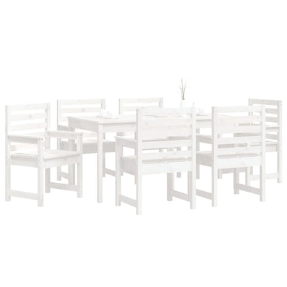Set da Pranzo per Giardino 7pz Bianco in Legno Massello di Pino