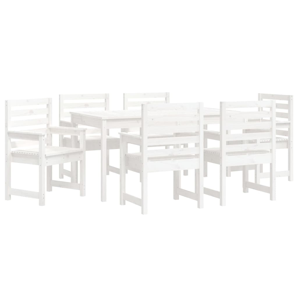Set da Pranzo per Giardino 7pz Bianco in Legno Massello di Pino | homemem39
