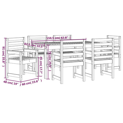 Set da Pranzo per Giardino 7pz Bianco in Legno Massello di Pino