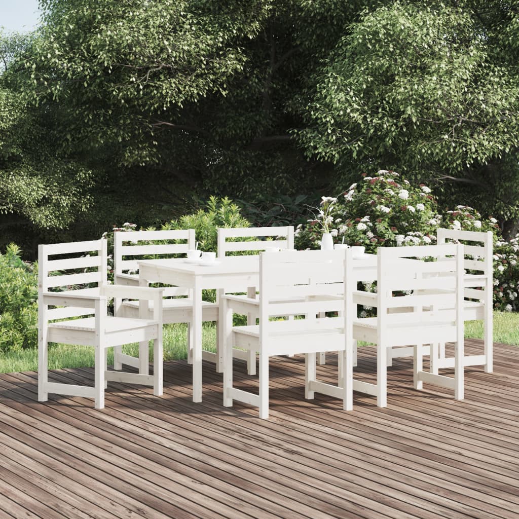 Set da Pranzo per Giardino 7pz Bianco in Legno Massello di Pino | homemem39