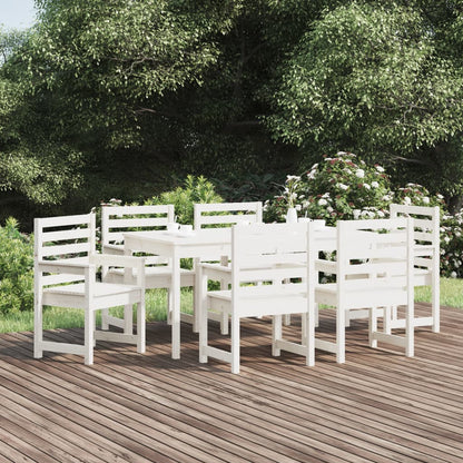 Set da Pranzo per Giardino 7pz Bianco in Legno Massello di Pino | homemem39