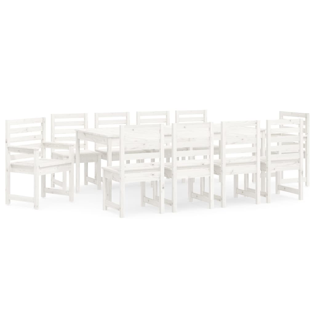 Set da Pranzo per Giardino 11pz Bianco Legno Massello di Pino | homemem39
