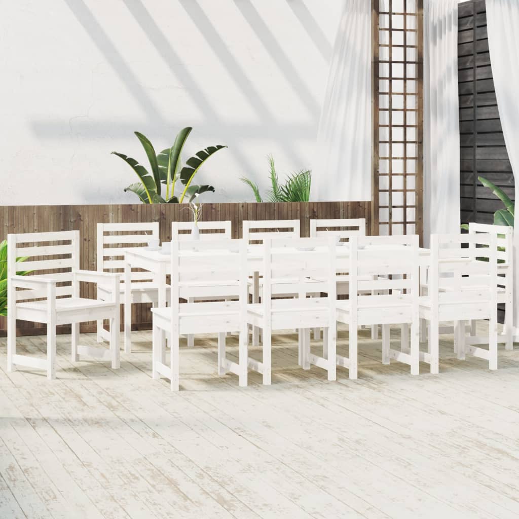 Set da Pranzo per Giardino 11pz Bianco Legno Massello di Pino | homemem39
