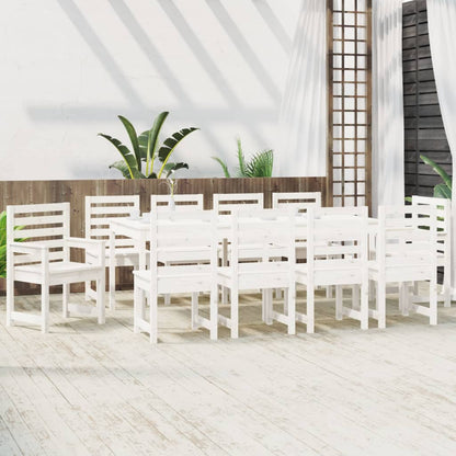 Set da Pranzo per Giardino 11pz Bianco Legno Massello di Pino | homemem39