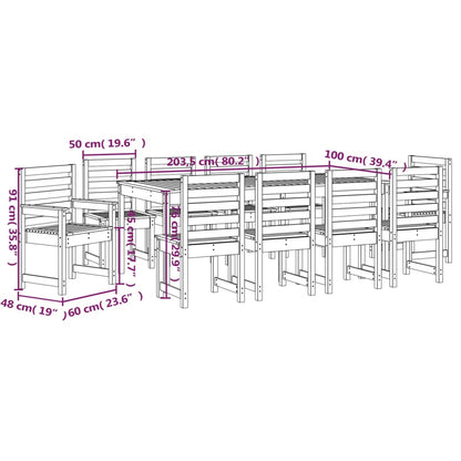 Set da Pranzo per Giardino 11pz Bianco Legno Massello di Pino