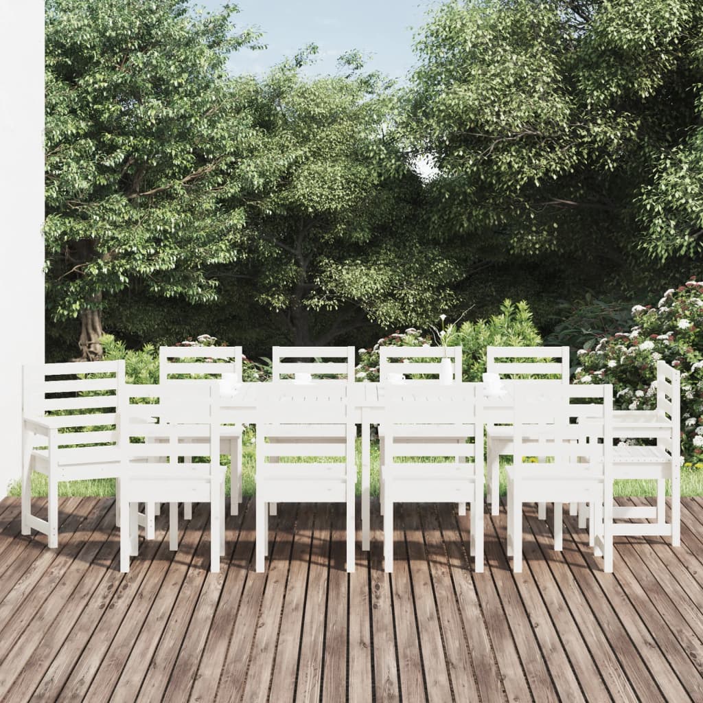 Set da Pranzo per Giardino 11pz Bianco Legno Massello di Pino | homemem39